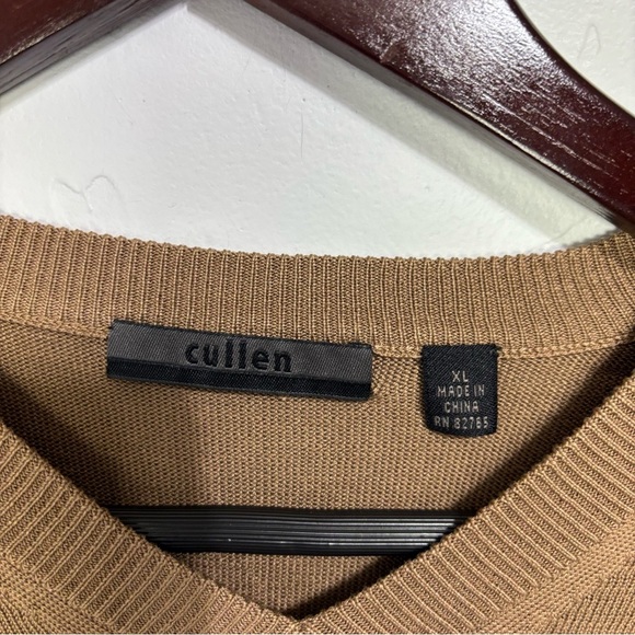 Cullen Men's V Neck 100% Silk Sweater Tan Camel Neutral XL Pullover - Picture 3 of 8